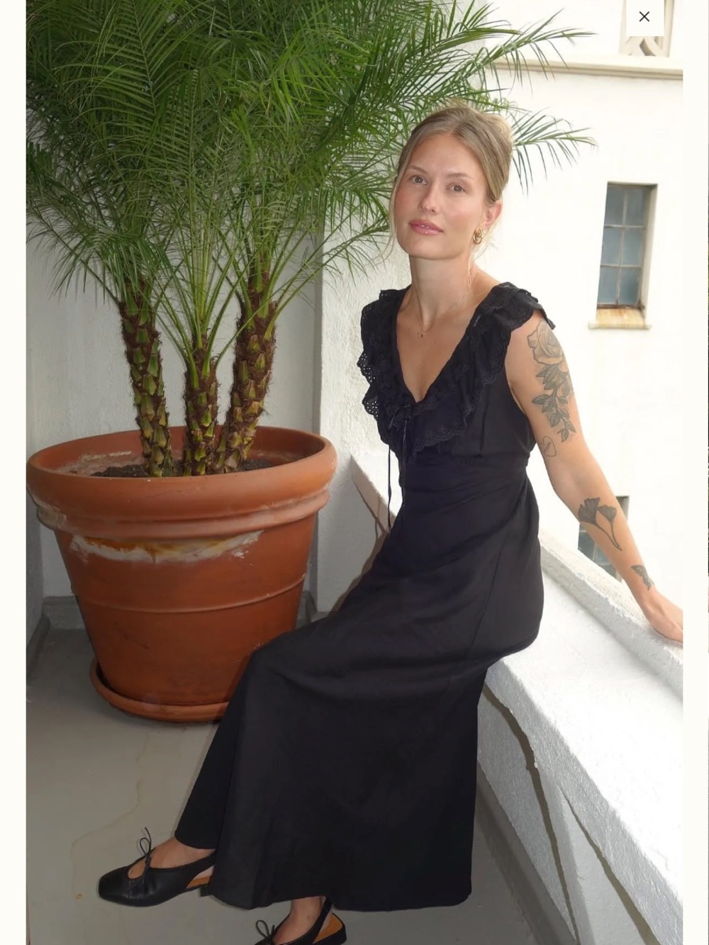 RIXO Black Midi Dress with Ruffle V-Neck
